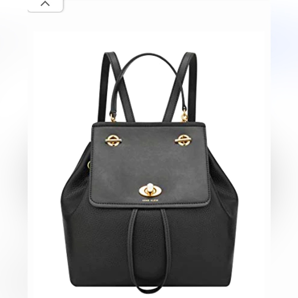 ANNE KLEIN CHAIN TOGGLE BACKPACK OR HAND HELD BLACK BAG GOLD HARDWARE